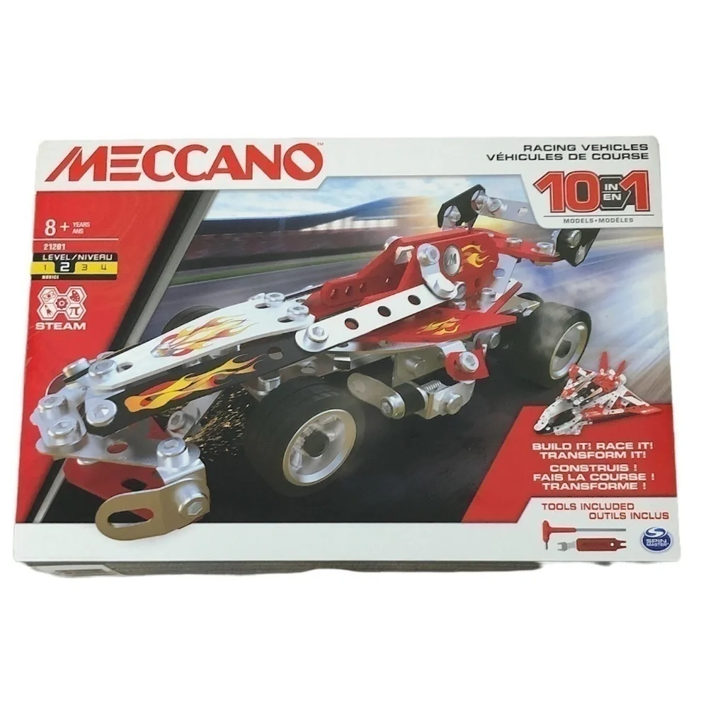 Meccano Model Building Kit Kids 10-in-1 Racing Vehicles STEM 225 Parts and Real